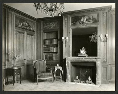 <em>"Weil-Worgelt apartment, decorated in French eighteenth-century revival style."</em>. Bw photographic print, 5 x 7 in (13 x 16 cm). Brooklyn Museum, CHART_2011. (NK2004_W42_Weil_Worgelt_apartment_page06.jpg