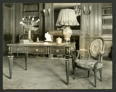 <em>"Weil-Worgelt apartment; writing table and chair in French eighteenth-century revival style."</em>. Bw photographic print, 5 x 7 in (13 x 16 cm). Brooklyn Museum, CHART_2011. (NK2004_W42_Weil_Worgelt_apartment_page09.jpg