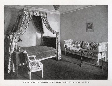 <em>"A Louis Seize bedroom in rose and blue and cream"</em>. Printed material. Brooklyn Museum. (NK2110_D51_House_in_Good_Taste_p075_SL1.jpg