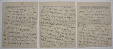 <em>"3 page letter handwritten on 'Mrs. Clifford Dumble' stationery. Addressed to 'Dear Eur'and signed 'Eth.' Discusses inviting Henry Lycett to Christmas and gives his address. Part of: 'Letters from Ethel about Lycetts and E. Lycett's box of reference material sent to me in 1943.'"</em>. Printed material. Brooklyn Museum. (NK4210_L98_F14_Lycett_inv003.jpg