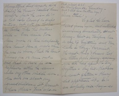 <em>"Handwritten letter on black paper addressed to 'Dear Ethel' and signed 'Love Ladie', written on front and back of sheet. Part of: 'Letters from Ethel about Lycetts and E. Lycett's box of reference material sent to me in 1943.'"</em>. Printed material. Brooklyn Museum. (NK4210_L98_F14_Lycett_inv007.jpg