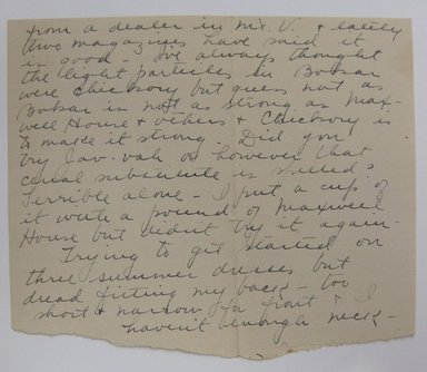 <em>"Fragment of a letter beginning 'from a dealer' in Mrs. Dumble's handwriting written on front and back of sheet, signed 'love Eth.' Part of: 'Letters from Ethel about Lycetts and E. Lycett's box of reference material sent to me in 1943.'"</em>. Printed material. Brooklyn Museum. (NK4210_L98_F14_Lycett_inv009.jpg