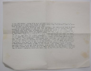 <em>"Photocopied typewritten fragment beginning 'in the afternoon'; reference also to E. Lycett's painting the picture frame."</em>. Printed material. Brooklyn Museum. (NK4210_L98_F14_Lycett_inv010.jpg