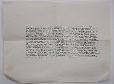 <em>"Photocopied typewritten fragment beginning 'in the afternoon'; reference also to E. Lycett's painting the picture frame."</em>. Printed material. Brooklyn Museum. (NK4210_L98_F14_Lycett_inv010_verso.jpg