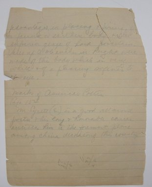 <em>"Handwritten notes with 'Pottery + Porcelain' written at the top."</em>. Printed material. Brooklyn Museum. (NK4210_L98_F14_Lycett_inv016_verso.jpg