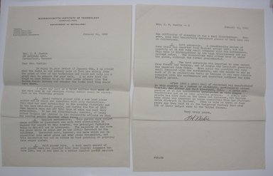 <em>"Two page typewritten letter from F. H. Norton, Massachusetts Institute of Technology, to Mrs. C. R. Dumble regarding research for a talk."</em>, 1940. Printed material. Brooklyn Museum. (NK4210_L98_F14_Lycett_inv022.jpg