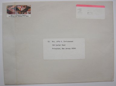 <em>"Empty envelope addressed from Betty Wright-Jodry, San Antonio, TX to Mrs. Uffe R. Christensen, Princeton, NJ."</em>, 2004. Printed material. Brooklyn Museum. (NK4210_L98_F14_Lycett_inv026.jpg