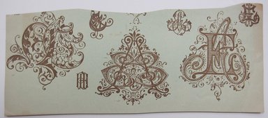 <em>"Clipped illustration with 7 monograms on it, beginning with GL and GM. Reverse is blank."</em>. Printed material. Brooklyn Museum. (NK4210_L98_F14_Lycett_inv075.jpg