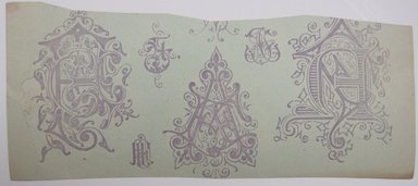 <em>"Clipped illustration with 7 monograms on it, beginning with GL and GM. Reverse is blank."</em>. Printed material. Brooklyn Museum. (NK4210_L98_F14_Lycett_inv075_verso.jpg