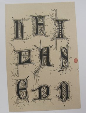 <em>"Clipped illustration with brown ink on blue paper with 3 monograms on it, beginning with EA and AE. Reverse has 3 monograms in purple ink."</em>. Printed material. Brooklyn Museum. (NK4210_L98_F14_Lycett_inv076.jpg