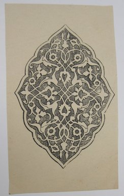 <em>"Clipped illustration of foliated borders in taupe and black. Handwritten caption on the back reads 'Gothic.'"</em>. Printed material. Brooklyn Museum. (NK4210_L98_F14_Lycett_inv108.jpg