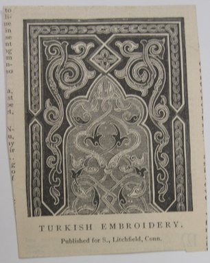 <em>"Clipped illustration with parts of 2 foliated motifs. Handwritten caption on reverse reads 'Renaissance.'"</em>. Printed material. Brooklyn Museum. (NK4210_L98_F14_Lycett_inv111.jpg