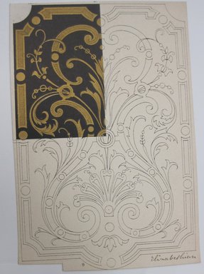 <em>"Clipped illustration with 6 floral borders, caption reads 'Modern Floral Ornaments, by Carl Schofer, Buffalo.' Reverse features a larger, abstracted floral pattern."</em>. Printed material. Brooklyn Museum. (NK4210_L98_F14_Lycett_inv119.jpg