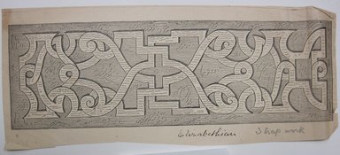 <em>"Clipped illustration of a foliated border with caption 'Persian' with short text about an exhibition of sacerdotal embroidery stapled to it. Reverse has text from articles."</em>. Printed material. Brooklyn Museum. (NK4210_L98_F14_Lycett_inv121.jpg