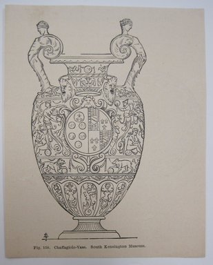 <em>"Clipped illustration of a vase with caption 'Fig. 199. Ferrara-Vase. Louvre.' Reverse has text."</em>. Printed material. Brooklyn Museum. (NK4210_L98_F14_Lycett_inv185.jpg