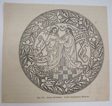 <em>"Clipped illustration of a woman painting with caption 'Painting Tiles' Reverse has text and fragment of another illustration."</em>. Printed material. Brooklyn Museum. (NK4210_L98_F14_Lycett_inv191.jpg