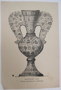 <em>"Clipped illustration of elaborate vase with caption 'Maurische Vase / South Kensignton Museum.' Reverse is blank."</em>. Printed material. Brooklyn Museum. (NK4210_L98_F14_Lycett_inv207.jpg