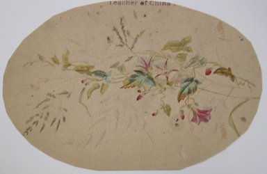 <em>"Our Feathered Favourites. Purple card reading 'Our Feathered Favourites / Great Britain' with round illustration of a singing bird in center. Reverse is blank.."</em>. Printed material. Brooklyn Museum. (NK4210_L98_F14_Lycett_inv215.jpg