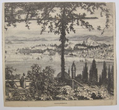 <em>"Constantinople. Clipped illustration of city with balcony in foreground with caption 'Constantinople.' Reverse has text and fragments of illustrations.."</em>. Printed material. Brooklyn Museum. (NK4210_L98_F14_Lycett_inv230.jpg