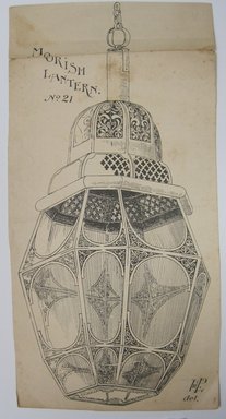 <em>"Moorish Lantern. Clipped illustration of a lantern with caption 'Moorish Lantern No. 21' Reverse has text and fragment of other illustration.."</em>. Printed material. Brooklyn Museum. (NK4210_L98_F14_Lycett_inv233.jpg