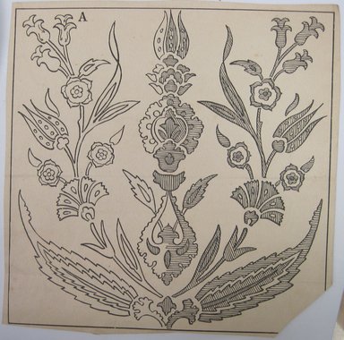 <em>"Clipped illustration of a floral stencil design. Reverse is blank."</em>. Printed material. Brooklyn Museum. (NK4210_L98_F14_Lycett_inv249.jpg