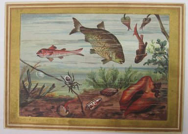 <em>"Printed color card with underwater scene and pop-out paper stand in back"</em>. Printed material. Brooklyn Museum. (NK4210_L98_F14_Lycett_inv251.jpg