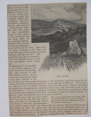 <em>"Greylock, From Chesterfield. Clipped illustration of landscape with caption 'Greylock, from Chesterfield.' Reverse has text and fragment of another illustration.."</em>. Printed material. Brooklyn Museum. (NK4210_L98_F14_Lycett_inv261_verso.jpg