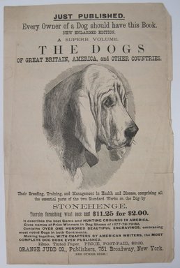 <em>"The Dogs. Clipped advertisement for the book 'The Dogs of Great Britain, America, and other Countries' Reverse has other advertisement.."</em>. Printed material. Brooklyn Museum. (NK4210_L98_F14_Lycett_inv267.jpg