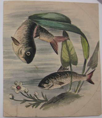 <em>"Painting of fish swimming in water with plants. Reverse is blank."</em>. Printed material. Brooklyn Museum. (NK4210_L98_F14_Lycett_inv310.jpg