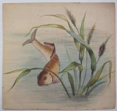 <em>"Painting of fish swimming in water with plants. Reverse is blank."</em>. Printed material. Brooklyn Museum. (NK4210_L98_F14_Lycett_inv311.jpg