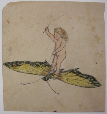 <em>"Painting of a naked girl standing on a butterfly. Reverse is blank."</em>. Printed material. Brooklyn Museum. (NK4210_L98_F14_Lycett_inv315.jpg