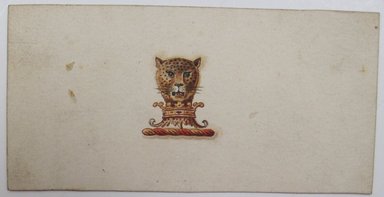 <em>"Possibly commercially-printed image of a leopard's head on a crown-like column. Reverse is blank."</em>. Printed material. Brooklyn Museum. (NK4210_L98_F14_Lycett_inv336.jpg