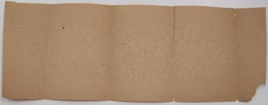 <em>"Paper stencil with puncture holes for a flower and leaf ornamental border. No graphite or ink marks on paper."</em>. Printed material. Brooklyn Museum. (NK4210_L98_F14_Lycett_inv346.jpg