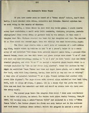 <em>"Ida Jackson's Dress Diary"</em>. Printed material. Brooklyn Museum. (NK8812_J12_Jackson_Dress_Diary_text_p02.jpg