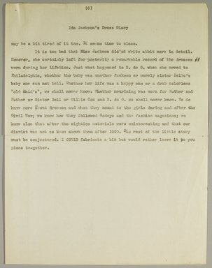 <em>"Ida Jackson's Dress Diary"</em>. Printed material. Brooklyn Museum. (NK8812_J12_Jackson_Dress_Diary_text_p06.jpg