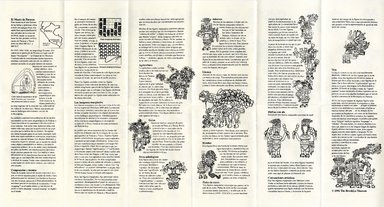 <em>"Paracas textile brochure, Spanish version."</em>, 1991. Printed material, 12 x 22 in (31 x 56 cm). Brooklyn Museum, IMLS. (NK8839.1_B79_brochure_back_spanish_38.121_IMLS.jpg