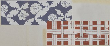 <em>"Textile designs from Classical patterns for dyeing, volume 1, Monyo no maki, detail."</em>. Printed material, 17 x 12 in (30.5 x 48 cm). Brooklyn Museum. (Photo: Brooklyn Museum, NK8884_K17h_Hana_Shishu_v01_page04-05_detail5_PS3.jpg