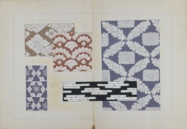 <em>"Textile designs from Classical patterns for dyeing, volume 1, Monyo no maki."</em>. Printed material, 17 x 12 in (30.5 x 48 cm). Brooklyn Museum. (Photo: Brooklyn Museum, NK8884_K17h_Hana_Shishu_v01_page12-13_PS3.jpg