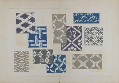 <em>"Textile designs from Classical patterns for dyeing, volume 1, Monyo no maki."</em>. Printed material, 17 x 12 in (30.5 x 48 cm). Brooklyn Museum. (Photo: Brooklyn Museum, NK8884_K17h_Hana_Shishu_v01_page14-15_PS3.jpg