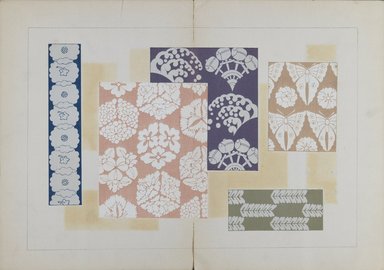 <em>"Textile designs from Classical patterns for dyeing, volume 1, Monyo no maki."</em>. Printed material, 17 x 12 in (30.5 x 48 cm). Brooklyn Museum. (Photo: Brooklyn Museum, NK8884_K17h_Hana_Shishu_v01_page24-25_PS3.jpg