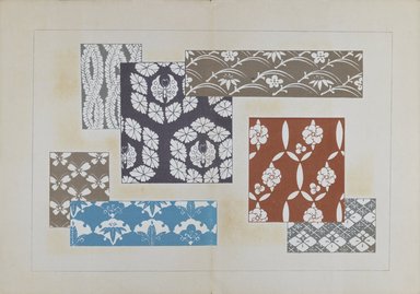 <em>"Textile designs from Classical patterns for dyeing, volume 1, Monyo no maki."</em>. Printed material, 17 x 12 in (30.5 x 48 cm). Brooklyn Museum. (Photo: Brooklyn Museum, NK8884_K17h_Hana_Shishu_v01_page26-27_PS3.jpg