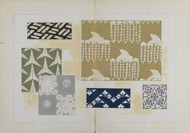 <em>"Textile designs from Classical patterns for dyeing, volume 1, Monyo no maki."</em>. Printed material, 17 x 12 in (30.5 x 48 cm). Brooklyn Museum. (Photo: Brooklyn Museum, NK8884_K17h_Hana_Shishu_v01_page28-29_PS3.jpg