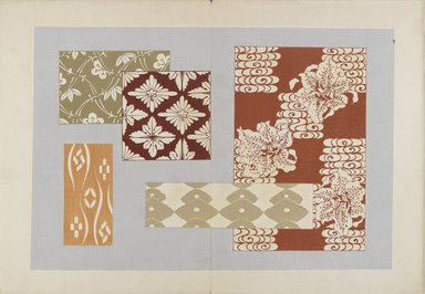 <em>"Textile designs from Classical patterns for dyeing, volume 2, Monyo no maki."</em>. Printed material, 17 x 12 in (30.5 x 48 cm). Brooklyn Museum. (Photo: Brooklyn Museum, NK8884_K17h_Hana_Shishu_v02_page08-09_PS4.jpg