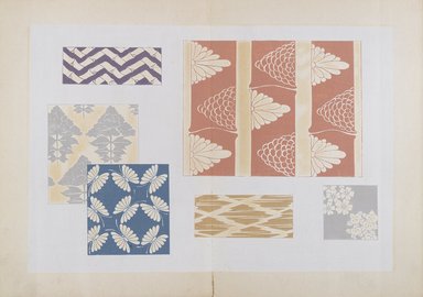 <em>"Textile designs from Classical patterns for dyeing, volume 2, Monyo no maki."</em>. Printed material, 17 x 12 in (30.5 x 48 cm). Brooklyn Museum. (Photo: Brooklyn Museum, NK8884_K17h_Hana_Shishu_v02_page16-17_PS4.jpg