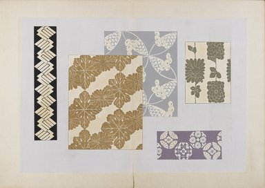 <em>"Textile designs from Classical patterns for dyeing, volume 2, Monyo no maki."</em>. Printed material, 17 x 12 in (30.5 x 48 cm). Brooklyn Museum. (Photo: Brooklyn Museum, NK8884_K17h_Hana_Shishu_v02_page20-21_PS4.jpg