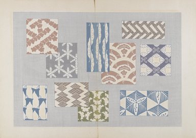 <em>"Textile designs from Classical patterns for dyeing, volume 2, Monyo no maki."</em>. Printed material, 17 x 12 in (30.5 x 48 cm). Brooklyn Museum. (Photo: Brooklyn Museum, NK8884_K17h_Hana_Shishu_v02_page22-23_PS4.jpg