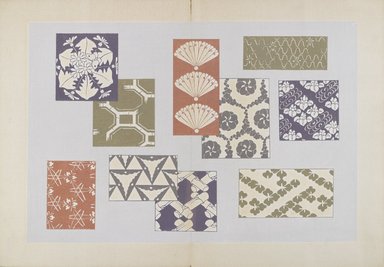 <em>"Textile designs from Classical patterns for dyeing, volume 2, Monyo no maki."</em>. Printed material, 17 x 12 in (30.5 x 48 cm). Brooklyn Museum. (Photo: Brooklyn Museum, NK8884_K17h_Hana_Shishu_v02_page26-27_PS4.jpg