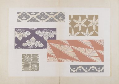 <em>"Textile designs from Classical patterns for dyeing, volume 2, Monyo no maki."</em>. Printed material, 17 x 12 in (30.5 x 48 cm). Brooklyn Museum. (Photo: Brooklyn Museum, NK8884_K17h_Hana_Shishu_v02_page28-29_PS4.jpg