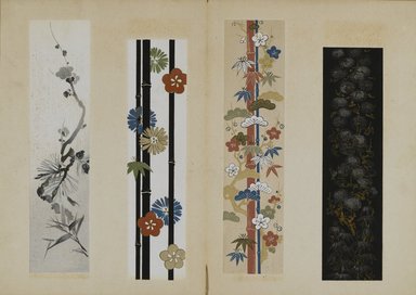 <em>"Textile designs from Classical patterns for dyeing, volume 10, Shochikubai no maki."</em>, 1934-38. Printed material, 12.5 in (31 cm). Brooklyn Museum, Hana Shishu. (NK8884_K17h_v10_p05-06_PS2.jpg