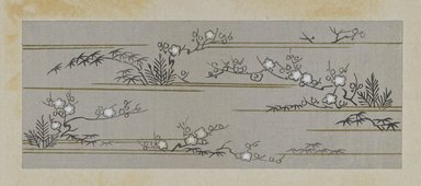 <em>"Textile designs from Classical patterns for dyeing, volume 10, Shochikubai no maki, detail."</em>, 1934-38. Printed material, 12.5 in (31 cm). Brooklyn Museum, Hana Shishu. (NK8884_K17h_v10_p07-08_detail2_PS2.jpg